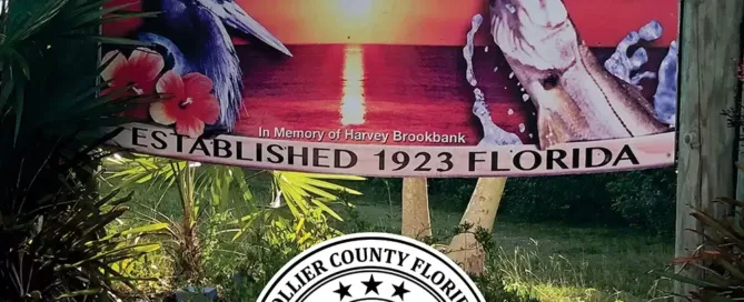 Welcome To Everglades City Sign Centennial Banner sponsored by Pam Brookbank Hilton Triad Seafood