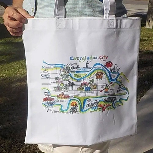 Everglades City Map Canvas Tote Bag, Drawing By Hannah Ineson